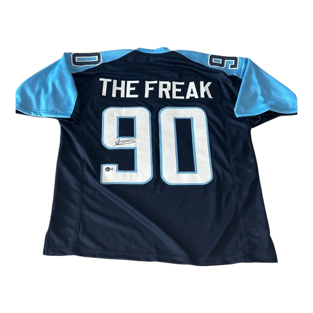 Jevon Kearse autographed custom navy blue Titans jersey #90 The Freak