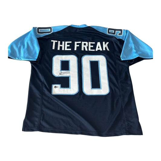 Jevon Kearse autographed custom navy blue Titans jersey #90 The Freak