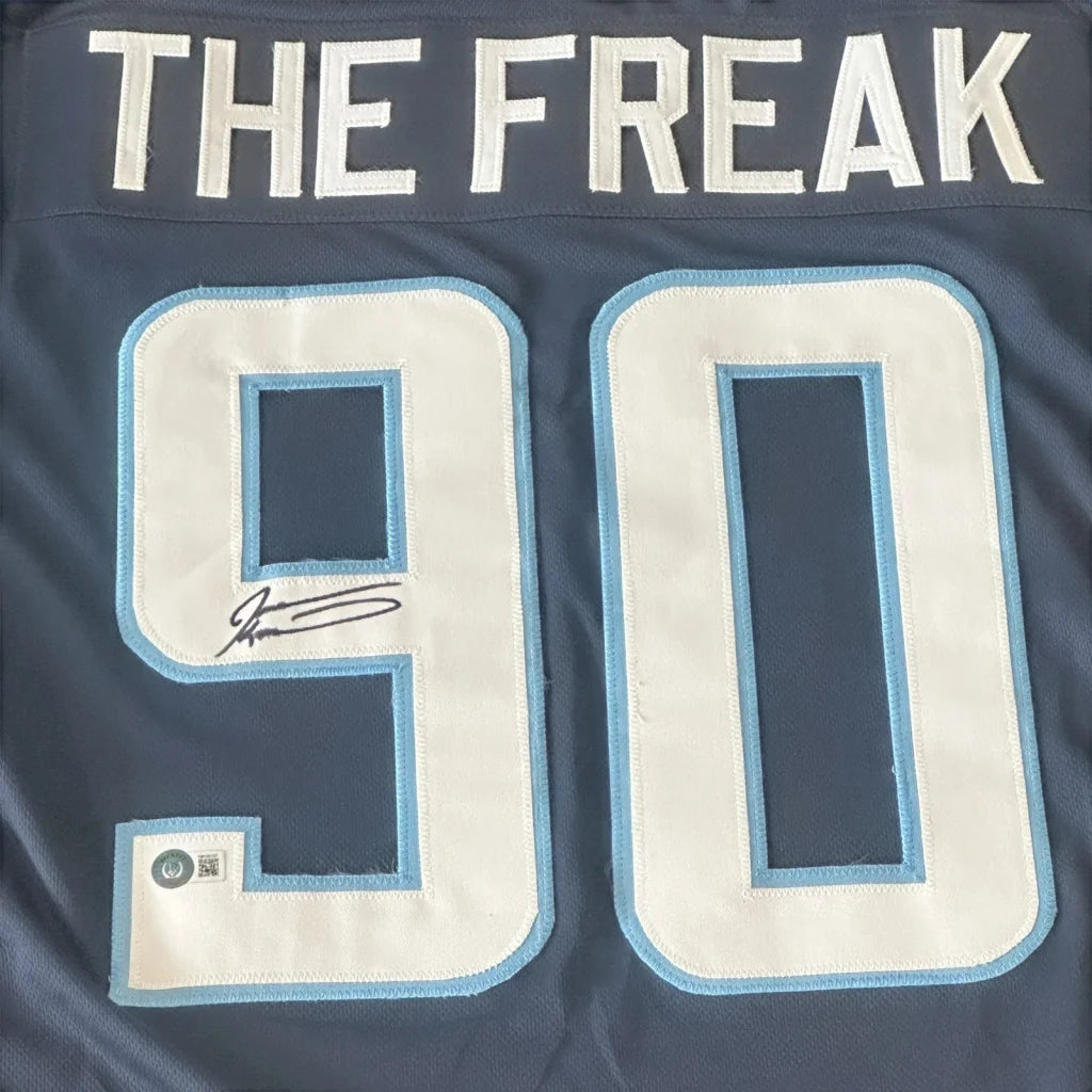 Jevon Kearse autographed custom navy blue Titans #90 jersey
