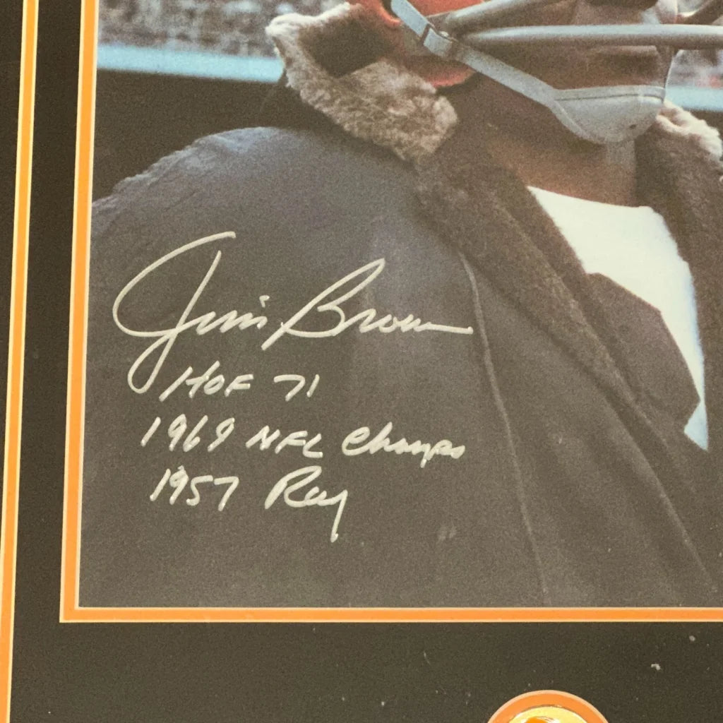 Jim Brown autographed deluxe framed 16x20 Cleveland Browns photo with inscriptions