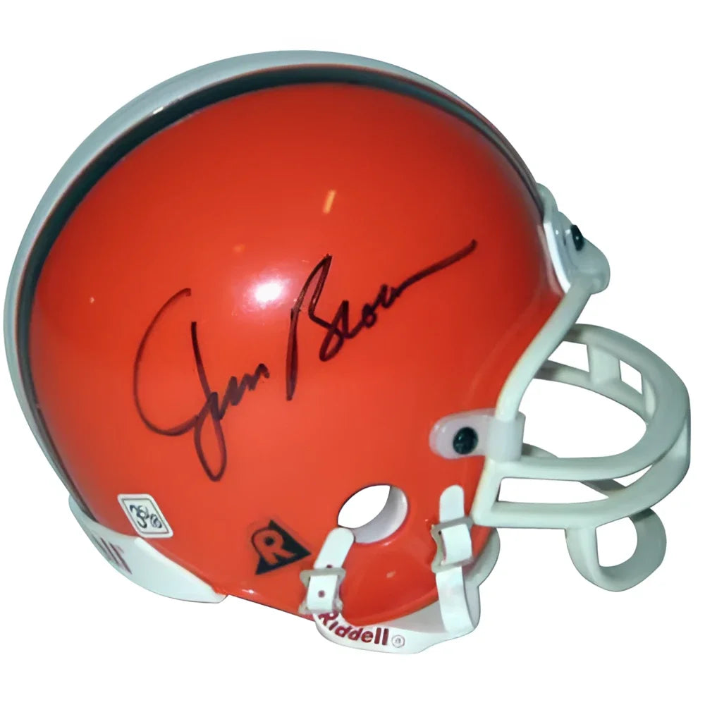 Jim Brown autographed Cleveland Browns mini helmet with orange Riddell shell