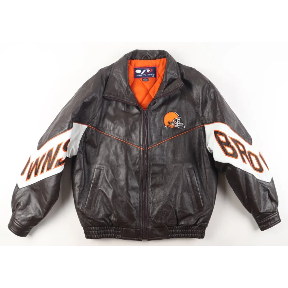 Jim Brown signed Cleveland Browns leather jacket with orange lining and JSA COA