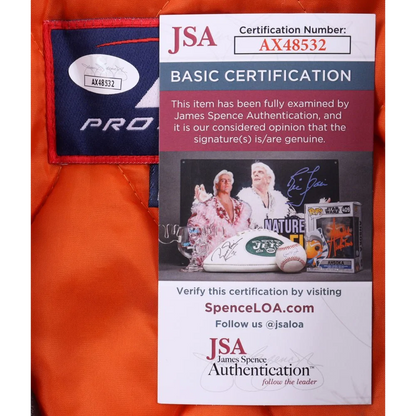 Authenticity certification tag for signed Jim Brown Cleveland Browns leather jacket