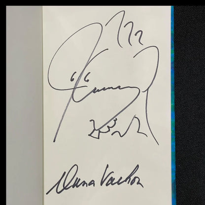 Jim Carrey signed book page with Emma Watson signature, Dana Vochon special drawing