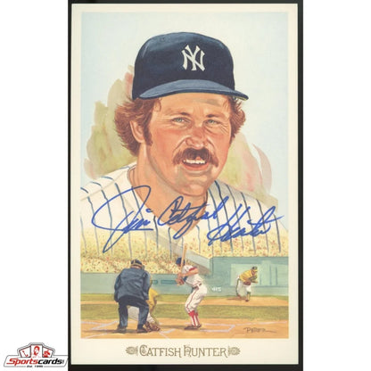Jim Catfish Hunter signed Perez Steele card with NY cap and JSA COA