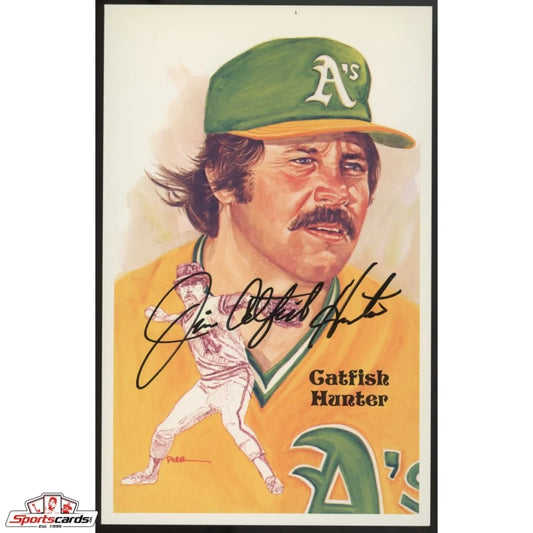 Autographed Jim Catfish Hunter Oakland Athletics baseball card