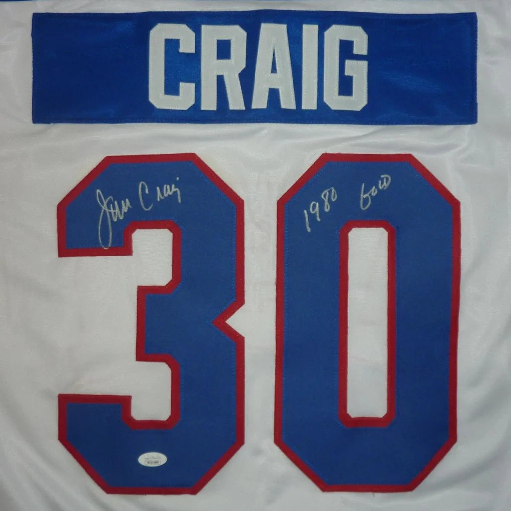 Jim Craig autographed USA hockey white #30 jersey with 1980 gold