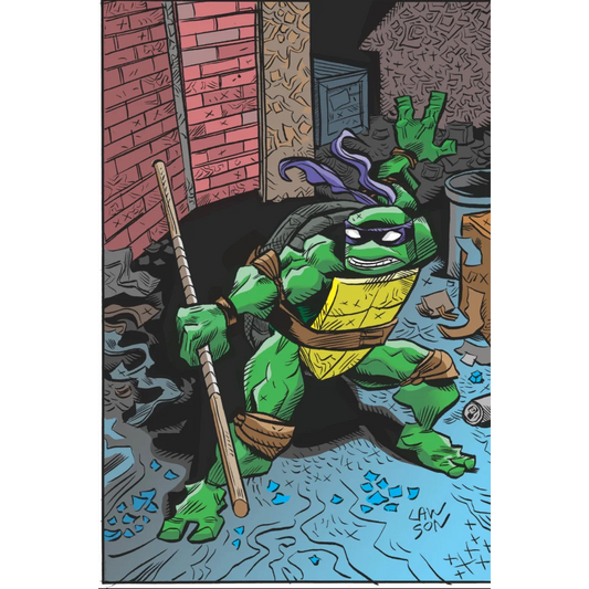 Teenage Mutant Ninja Turtle with purple mask and wooden bo staff from Jim Lawson collection