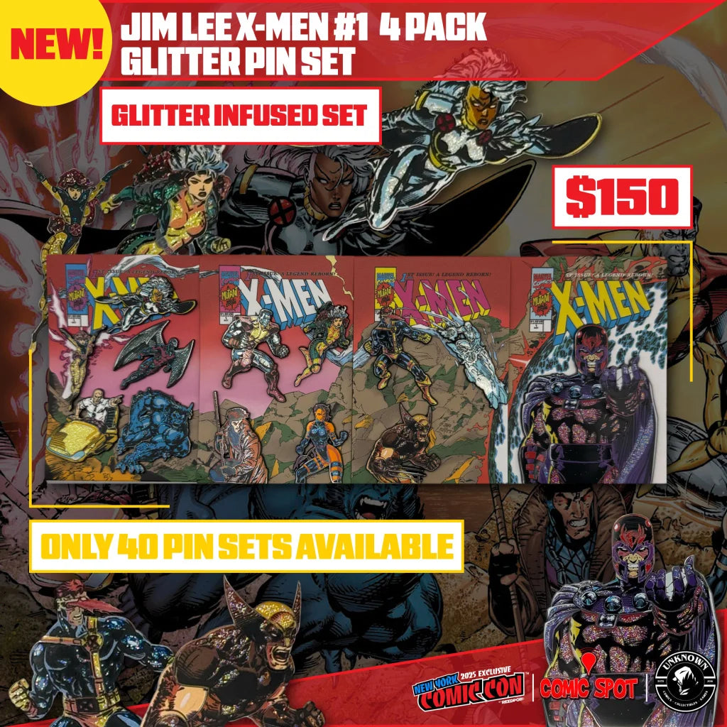 Jim Lee exclusive enamel pin set with glitter X-Men 4 pack for $150