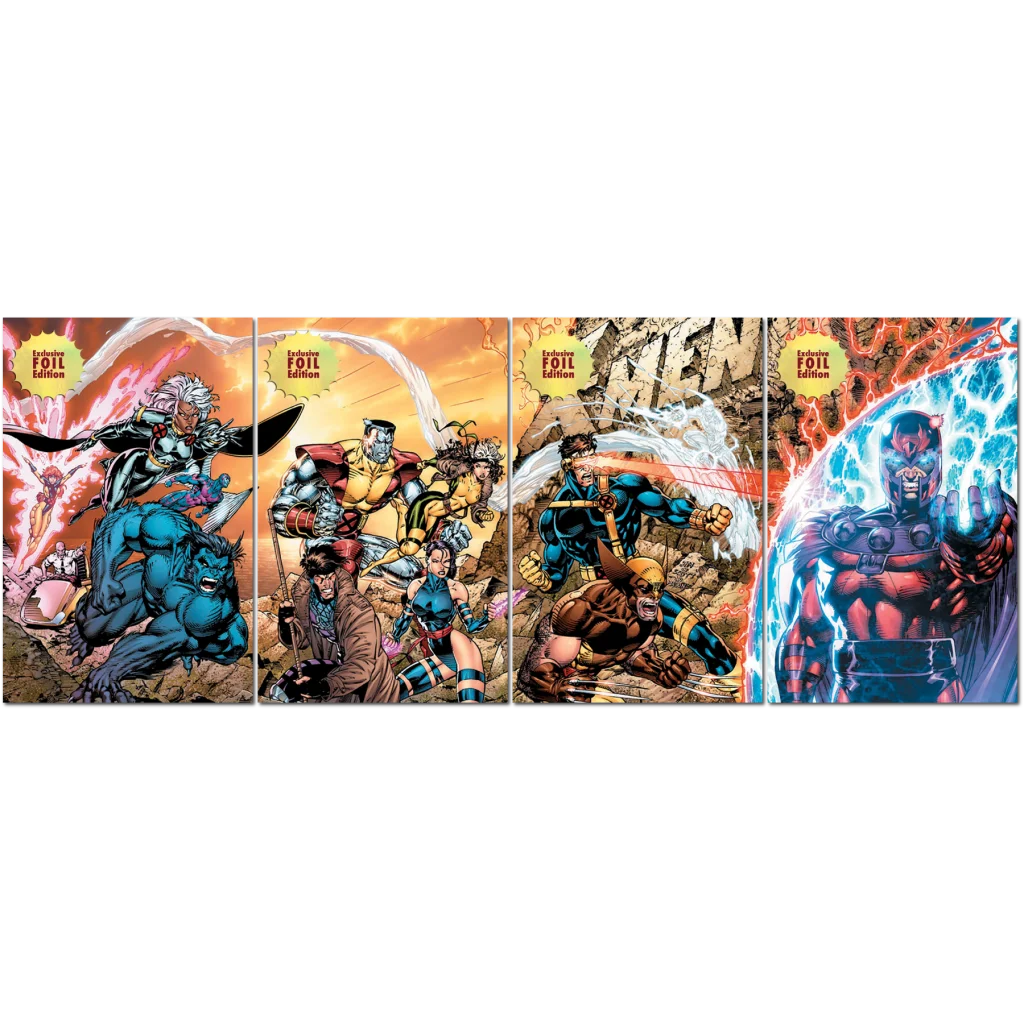 Four interconnected Jim Lee X-Men comic covers from the Facsimile Edition Unknown pack
