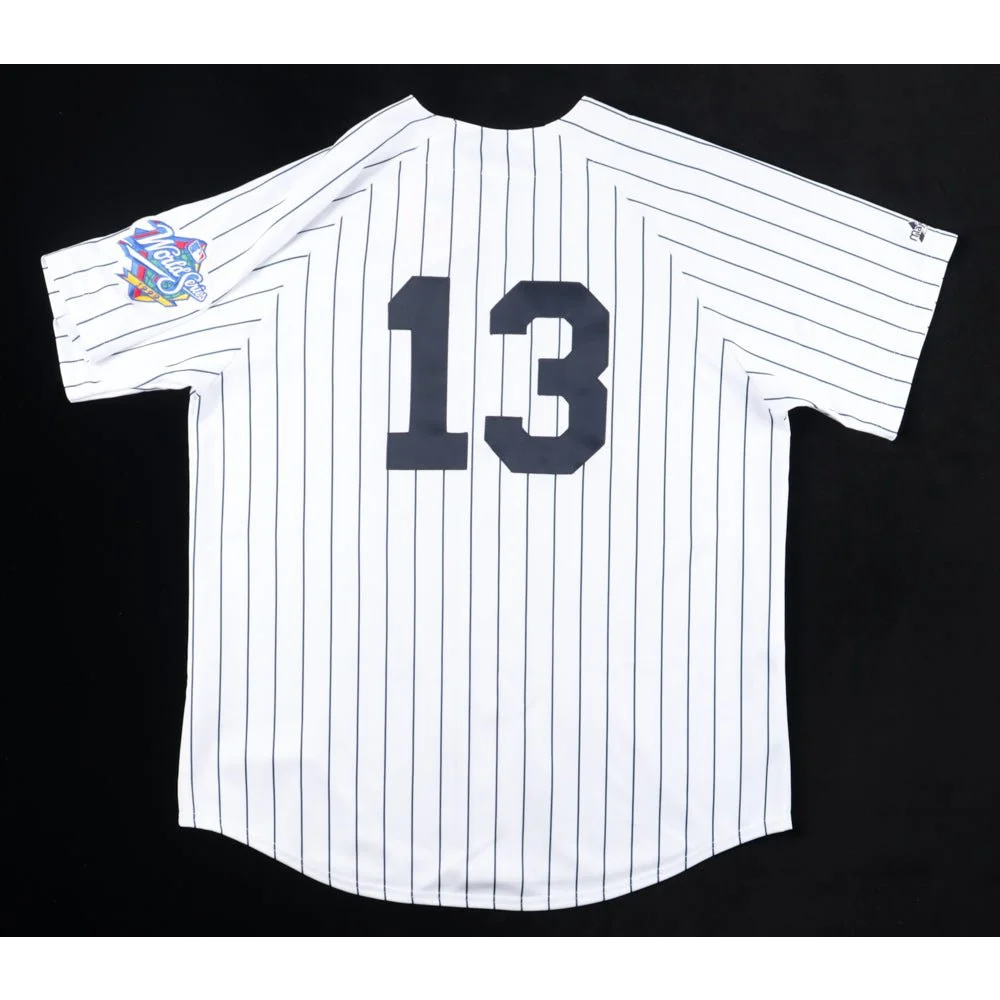 White Jim Leyritz Yankees jersey with 13, colorful patch, 20th century home run autographed