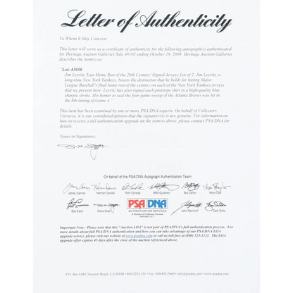 Jim Leyritz home run 20th century autographed jersey with PSA/DNA authenticity card