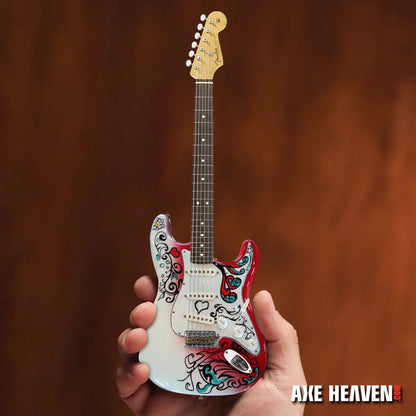 Mini white and red Jimi Hendrix electric guitar with floral designs by Axe Heaven