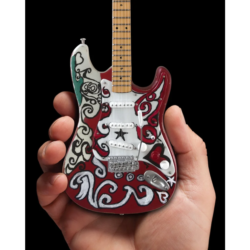 Red and white Jimi Hendrix mini guitar by Axe Heaven, Fender Stratocaster style