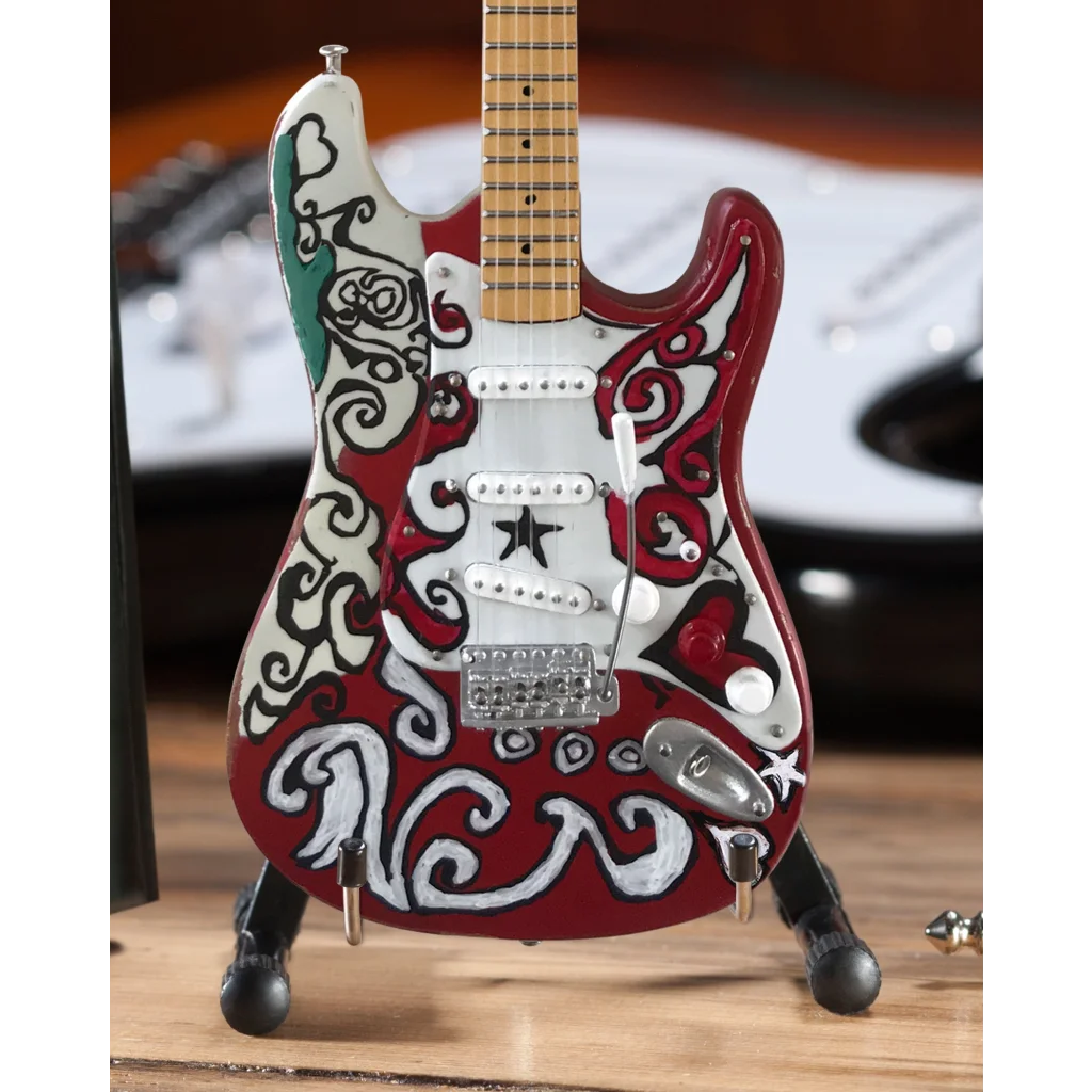 Red and white Jimi Hendrix mini guitar by Axe Heaven® with star emblem