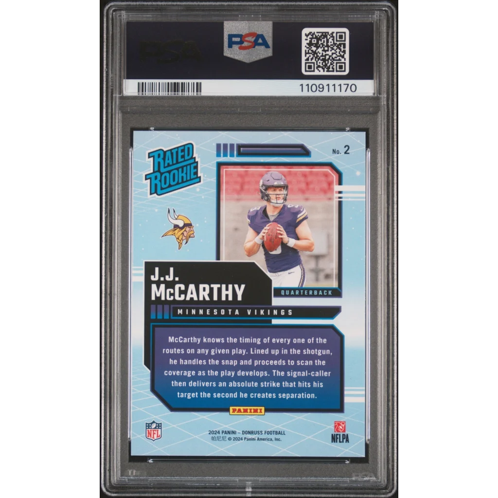 JJ McCarthy 2024 Panini Rated Rookie PSA 10 Gem Mint Card