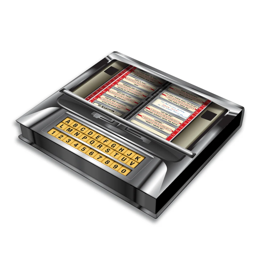 Joan Jett Bad Reputation Deluxe Rock n Roll jukebox with alphabet and number buttons