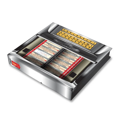 Chrome-plated Joan Jett Bad Reputation jukebox with song selections and keypad for rock n roll fans
