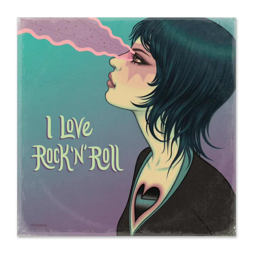 Joan Jett Bad Reputation album cover with illustrated woman, love rock vibes, pink lines