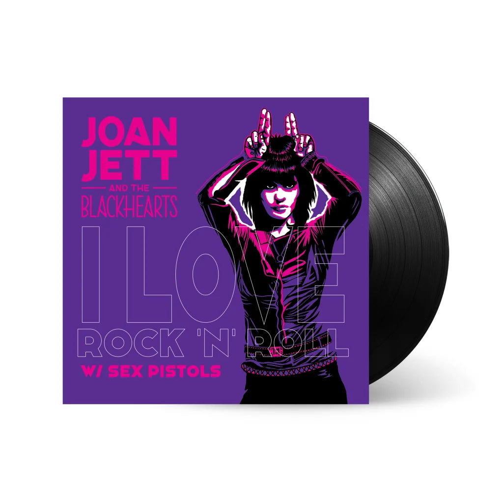Purple vinyl record album of Joan Jett’s Love Rock I Love Rock N Roll Bad Reputation