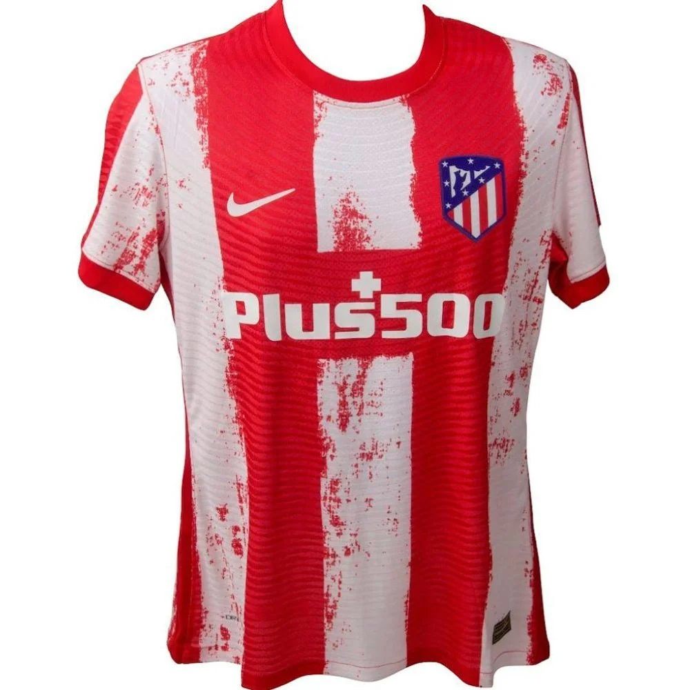 Joao Felix signed Atletico Madrid jersey with red and white distressed stripes for collectors