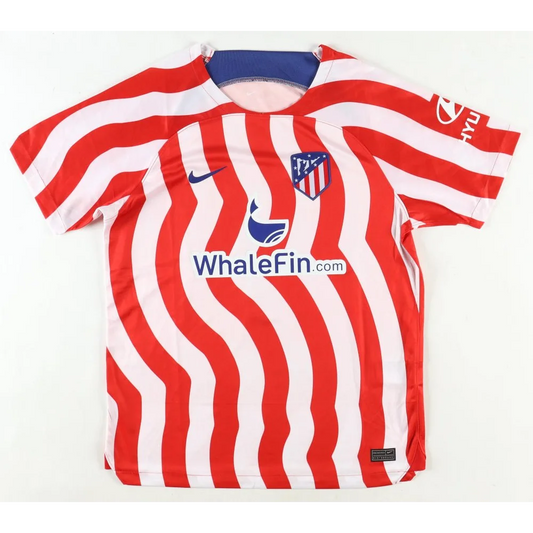 Red and white striped short-sleeved football jersey with Joao Felix signed detail