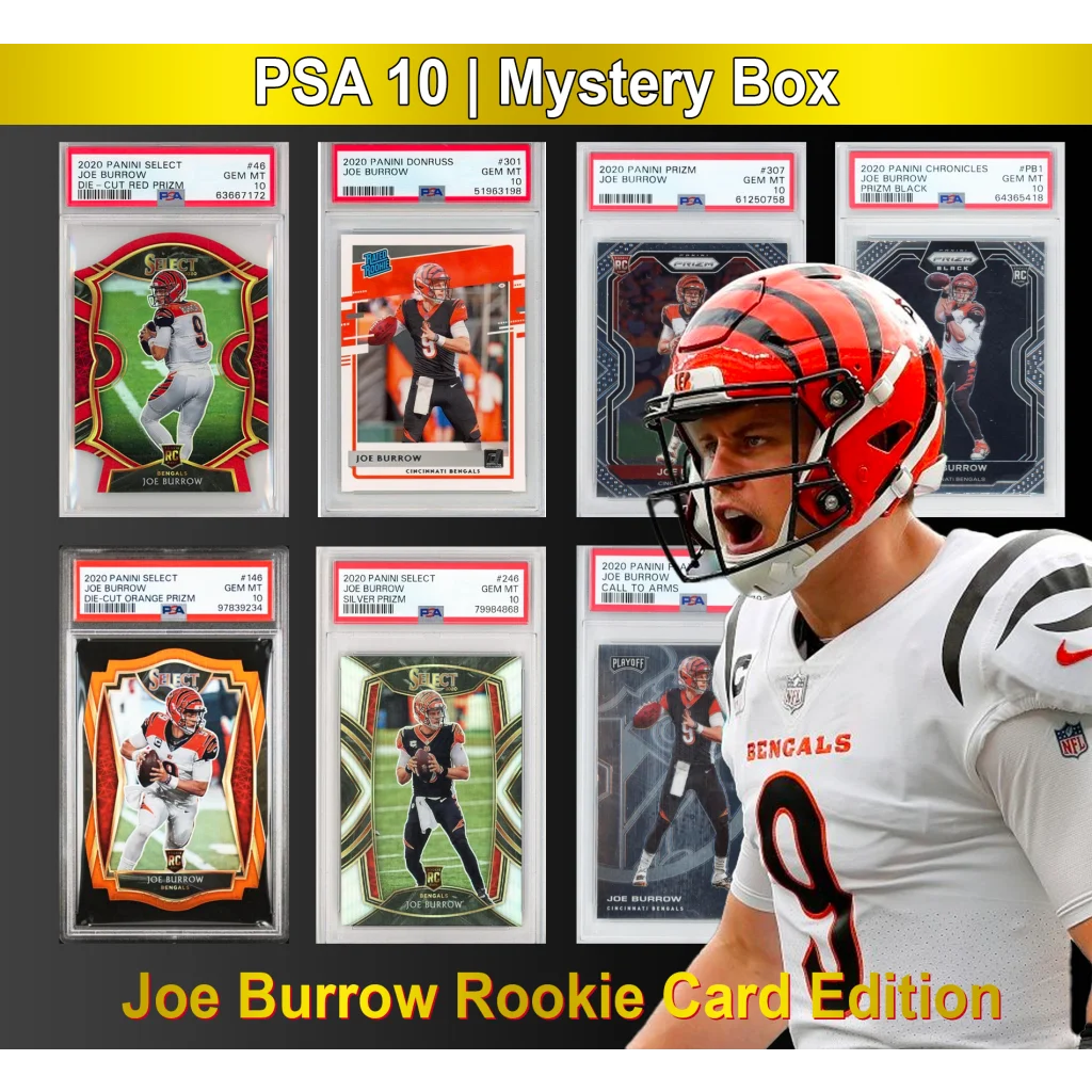 Mystery box with PSA 10 Joe Burrow rookie cards from Panini Chronicles draft picks Joe
