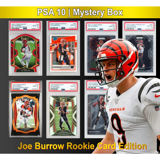 Mystery box with PSA 10 Joe Burrow rookie cards from Panini Chronicles draft picks Joe