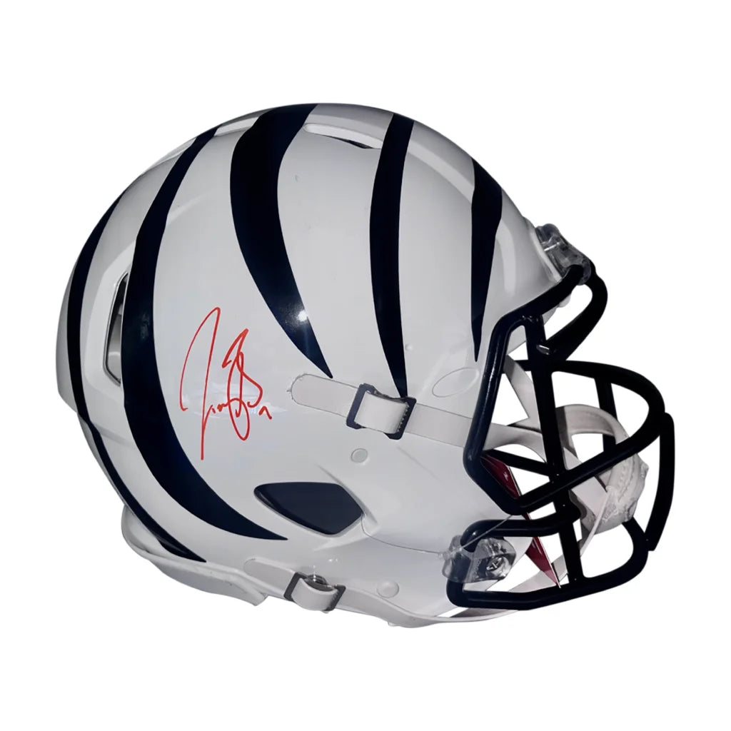Joe Burrow signed Bengals white black striped helmet with clear visor