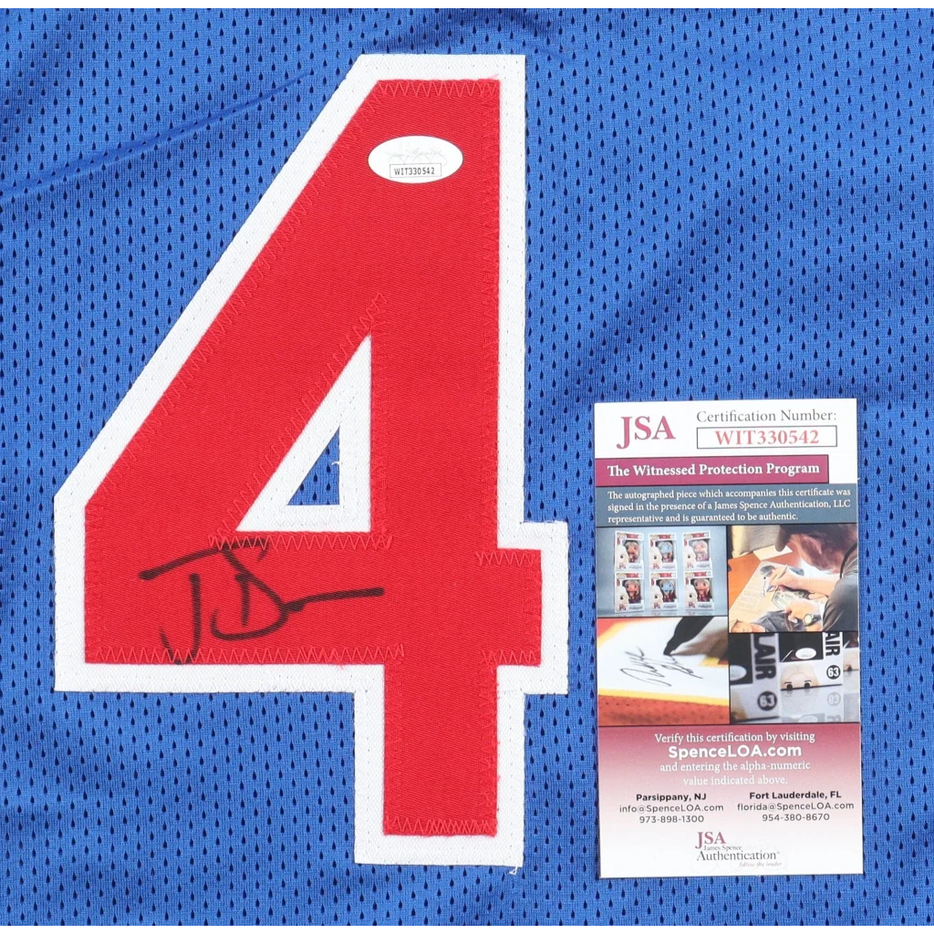 Joe Dumars signed Detroit Pistons jersey with red number 4