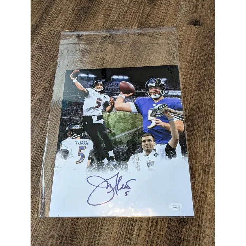Autographed Joe Flacco 11x14 photo collage with JSA certification for fans