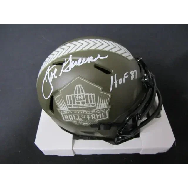 Joe Green signed green signed HOF mini helmet with white chevron and Hall of Fame logo
