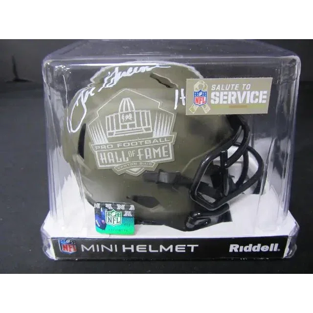 Joe Green signed green signed HOF mini helmet in clear display case