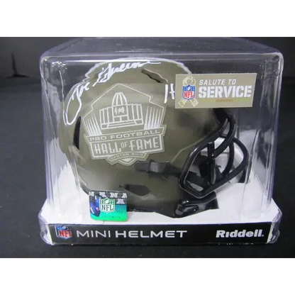 Joe Green signed green signed HOF mini helmet in clear display case
