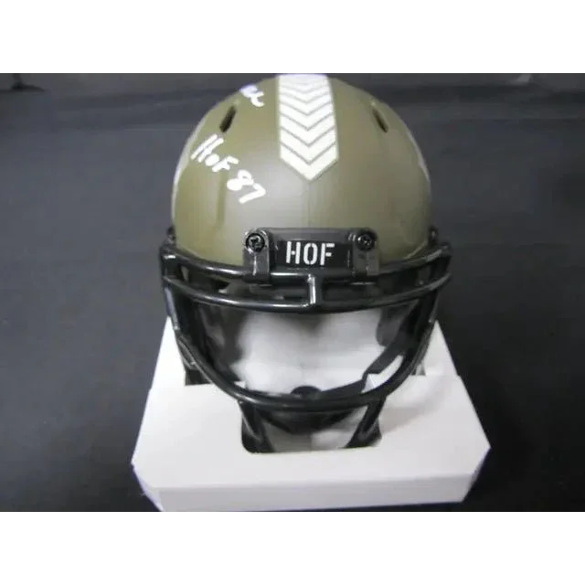 Olive green Joe Green signed HOF mini helmet with black face mask display