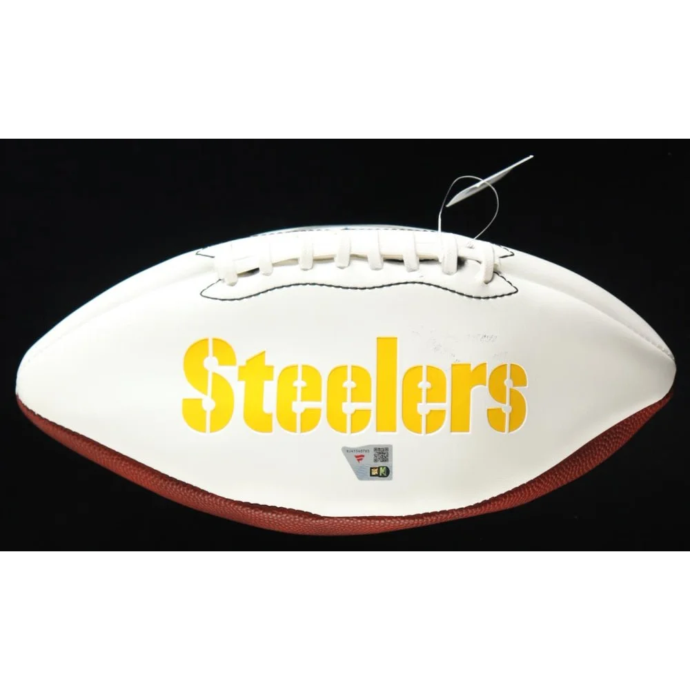 White Steelers logo football with yellow Steelers stencil font collectible