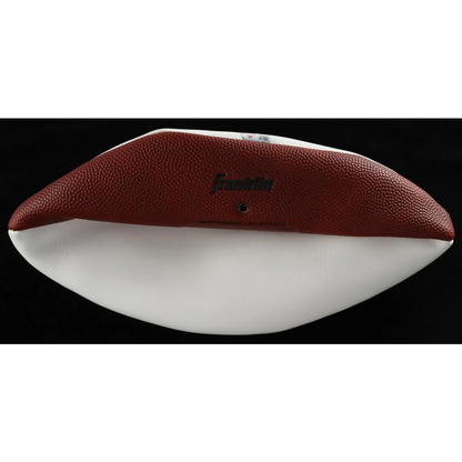 Two-tone brown and white Steelers logo football with pebbled texture, perfect for collectors