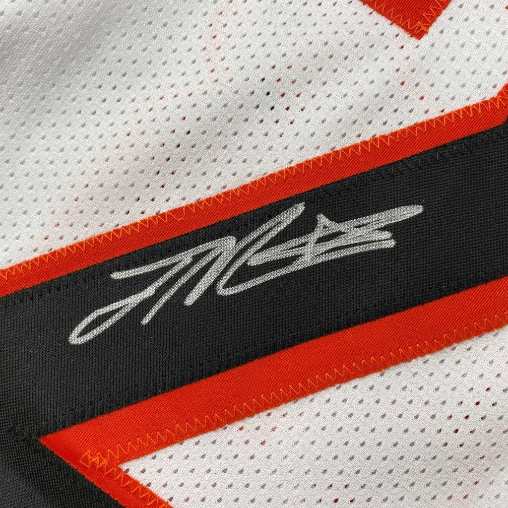 Autographed white, black, and orange custom jersey from Joe Mixon sports league collectible