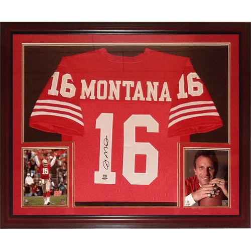 Joe Montana autographed San Francisco 49ers deluxe framed red jersey