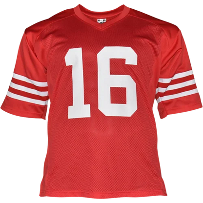 Joe Montana autographed San Francisco red #16 custom jersey with stripes