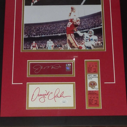 Joe Montana framed photo with Dwight Clark memorabilia, 49ers Catch 11x14 print