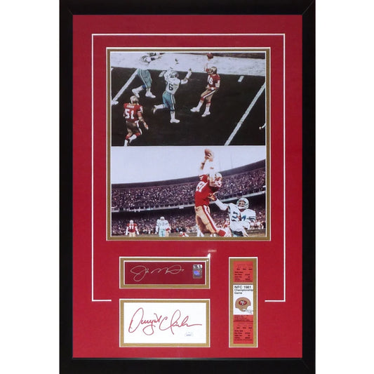 Joe Montana framed photo with Dwight Clark memorabilia, San Francisco 49ers 11x14 print