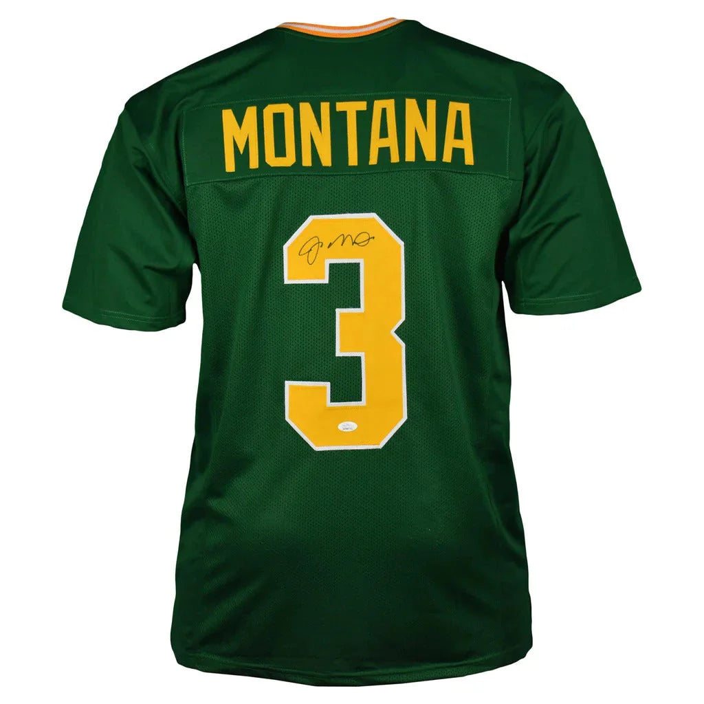 Joe Montana signed Notre Dame custom football jersey number 3 green yellow