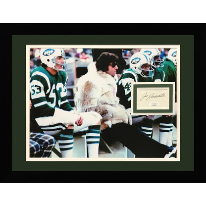 Joe Namath autographed deluxe framed fur coat photo with floating matted signature
