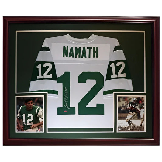 Joe Namath autographed New York Jets white #12 deluxe framed jersey