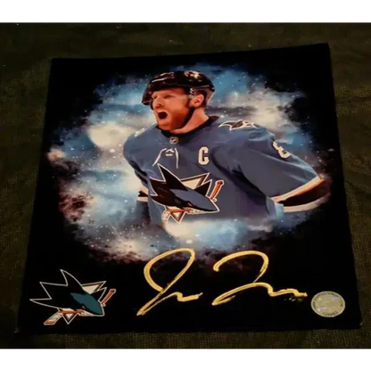 Joe Pavelski signed 8x10 photo with Sharks logo and autograph, super star certified