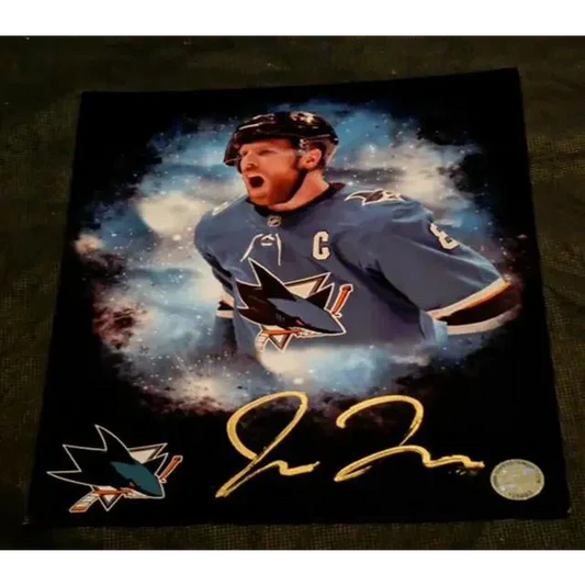 Joe Pavelski signed 8x10 photo with Sharks logo and autograph, super star certified