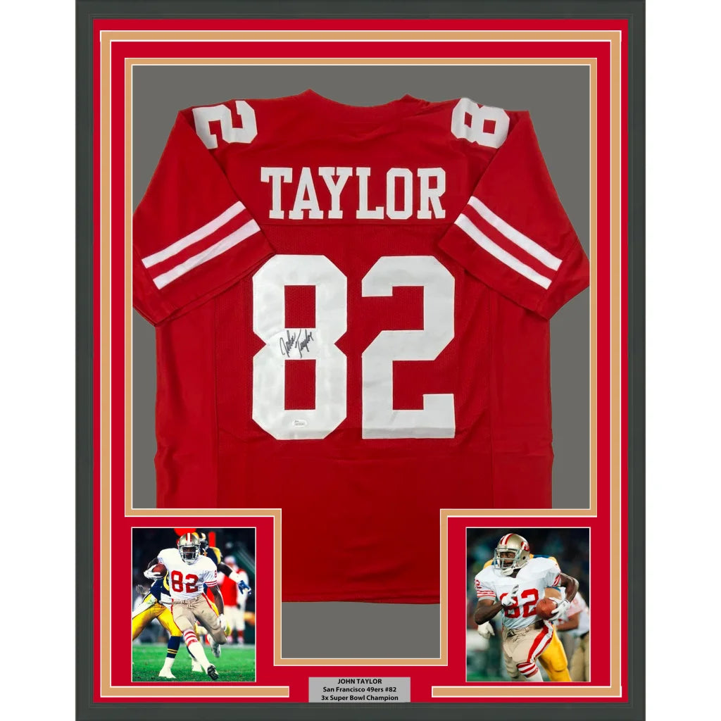 Framed Joe Taylor San Francisco 49ers #82 signed jersey with action photos and plaque