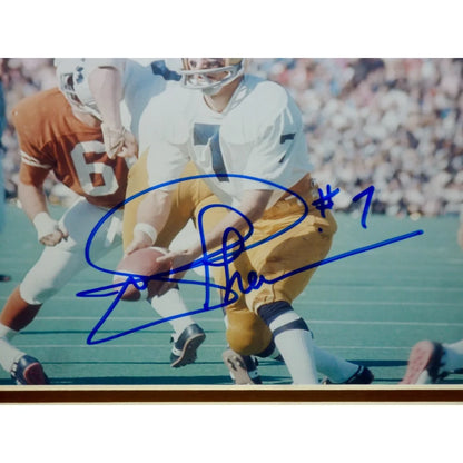 Joe Theismann autographed Notre Dame Fighting Irish white jersey framed photo