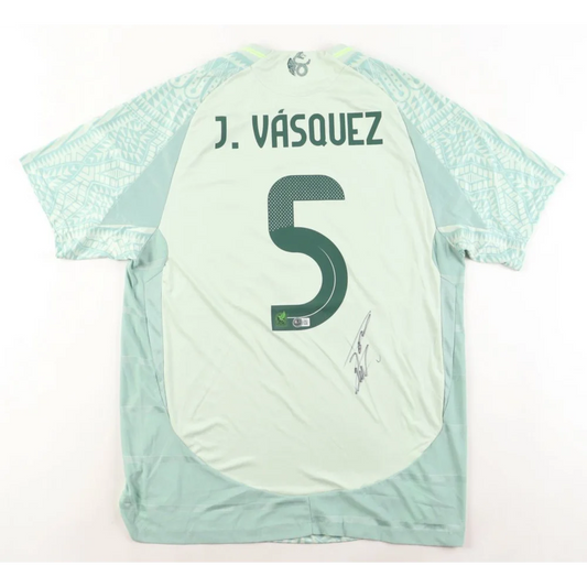 Light green Johan Vasquez signed Mexico jersey with signature and number 5, authentic Adidas collectible